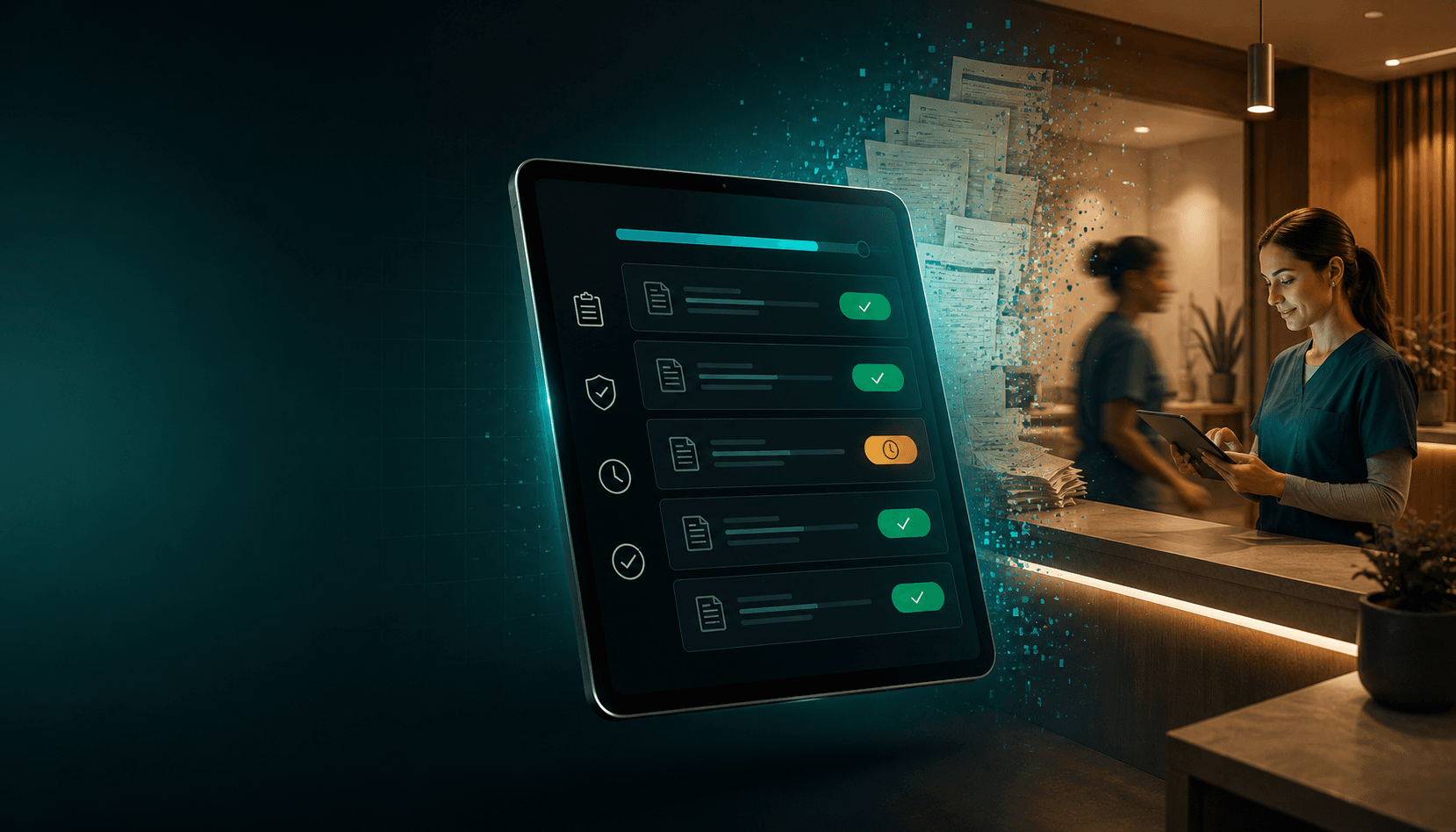 Addiction medicine prior authorization automation dashboard with approved status workflow — clinIQ pre-auth automation for MAT clinics
